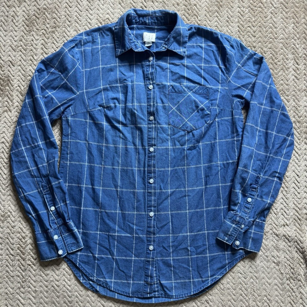 A New Day Woman's XS Blue Long Sleeve Button Up Shirt Collared‎ Windowpane
